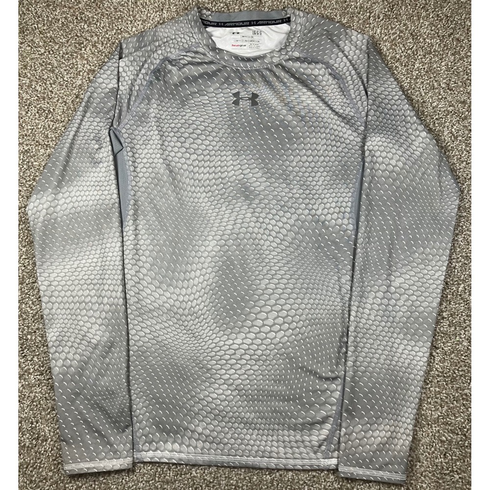 Under Armour HeatGear Mens Grey Scales Long Sleeve Compression Shirt Large 3926